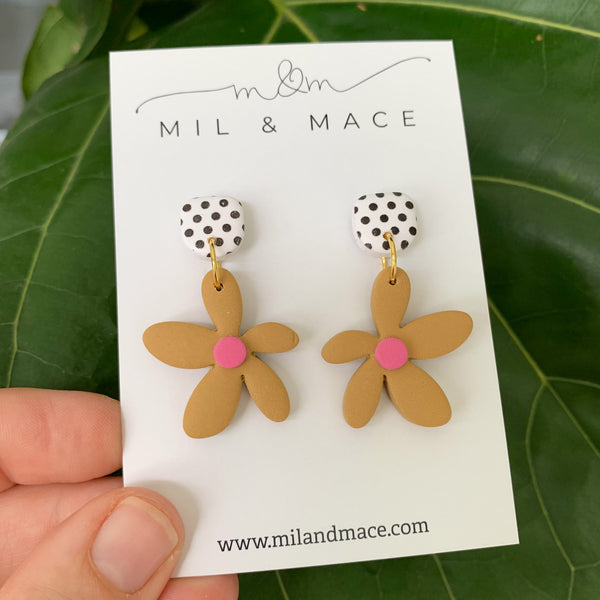 Spring Daisies Polymer Clay Dangle Earrings