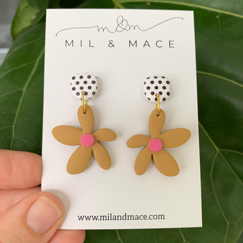 Spring Daisies Polymer Clay Dangle Earrings