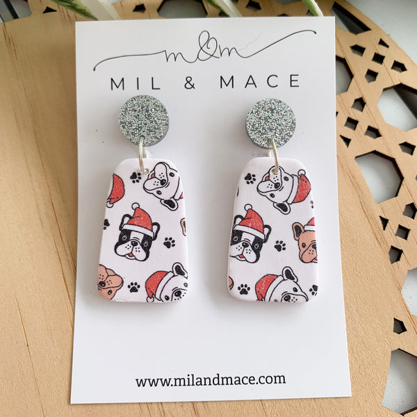Christmas Puppies Polymer Clay Dangle Earrings