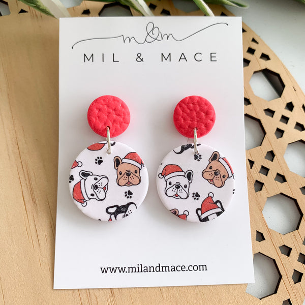 Christmas Puppies Polymer Clay Dangle Earrings