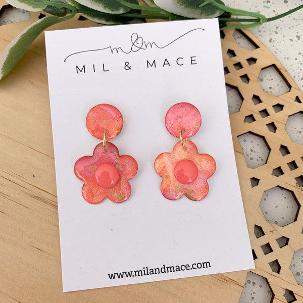 Sunsets 25mm Flower Handpainted Dangle Earrings