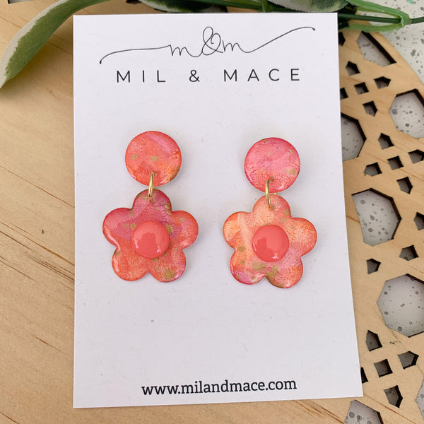 Sunsets 25mm Flower Handpainted Dangle Earrings