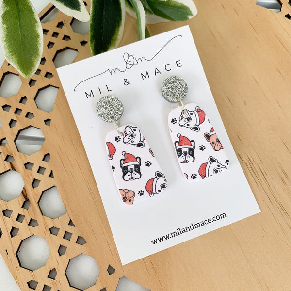 Christmas Puppies Polymer Clay Dangle Earrings