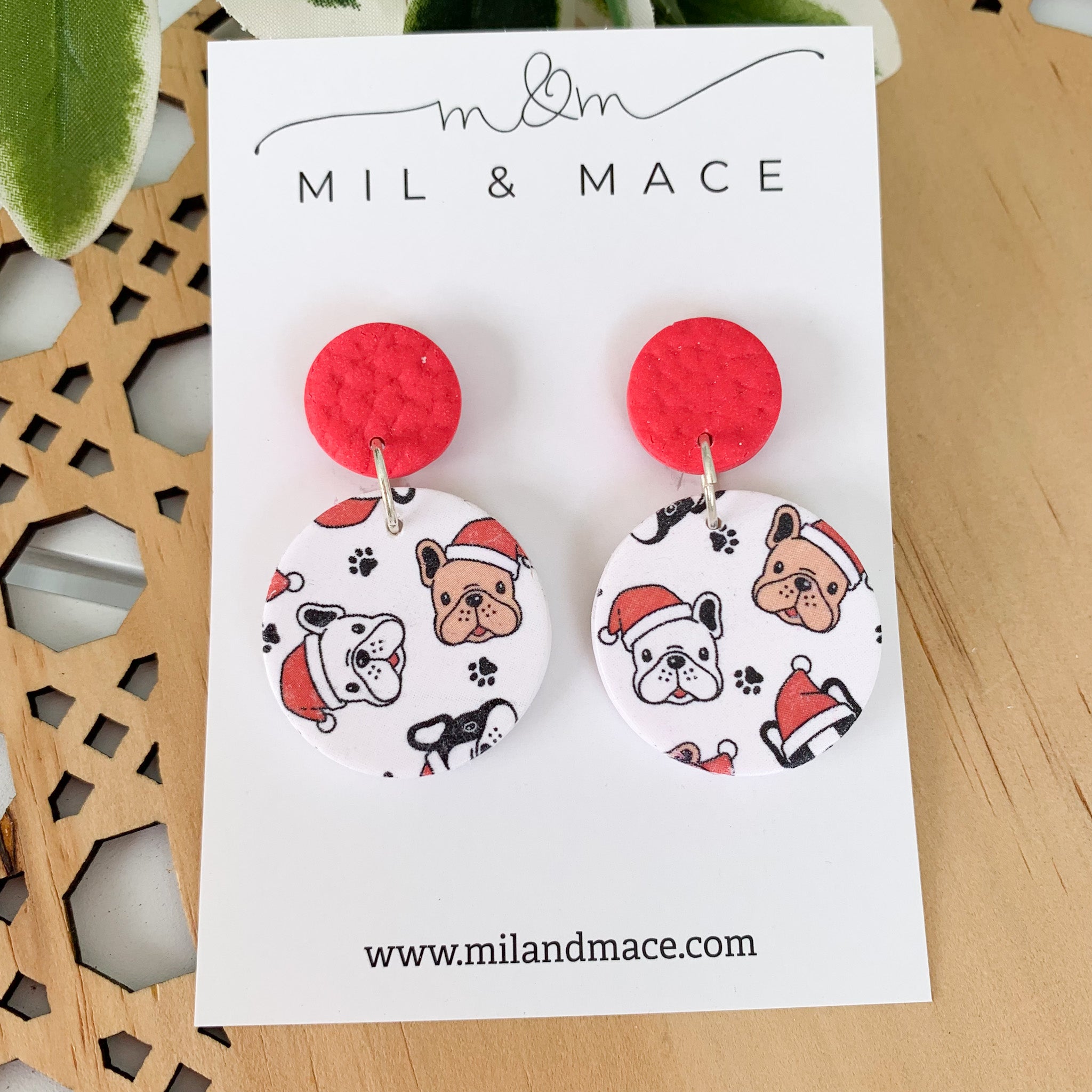 Christmas Puppies Polymer Clay Dangle Earrings