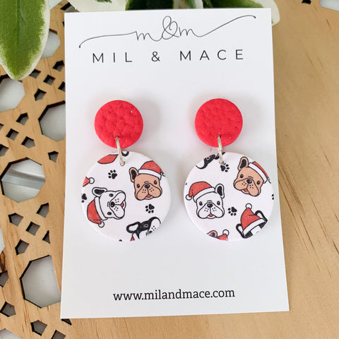 Christmas Puppies Polymer Clay Dangle Earrings