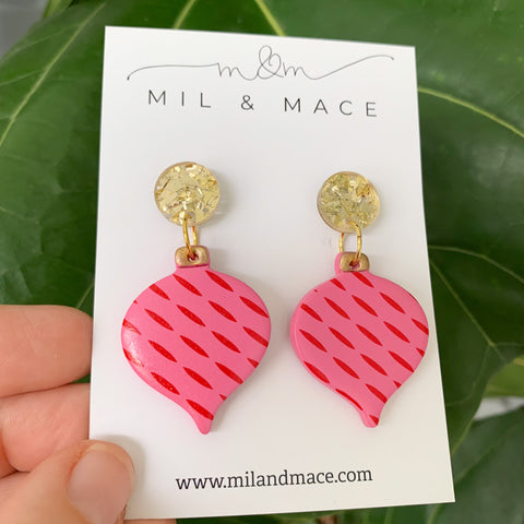 Candy Pink and Red Polymer Clay Dangle Earrings