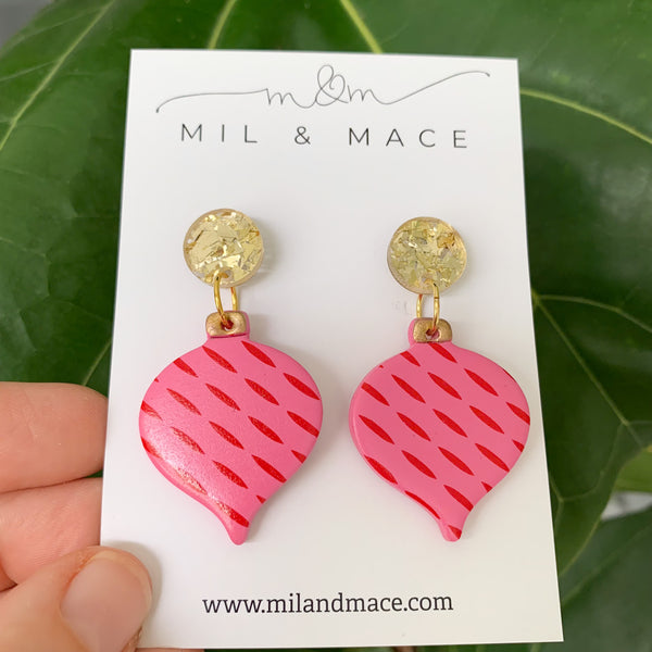 Candy Pink and Red Polymer Clay Dangle Earrings