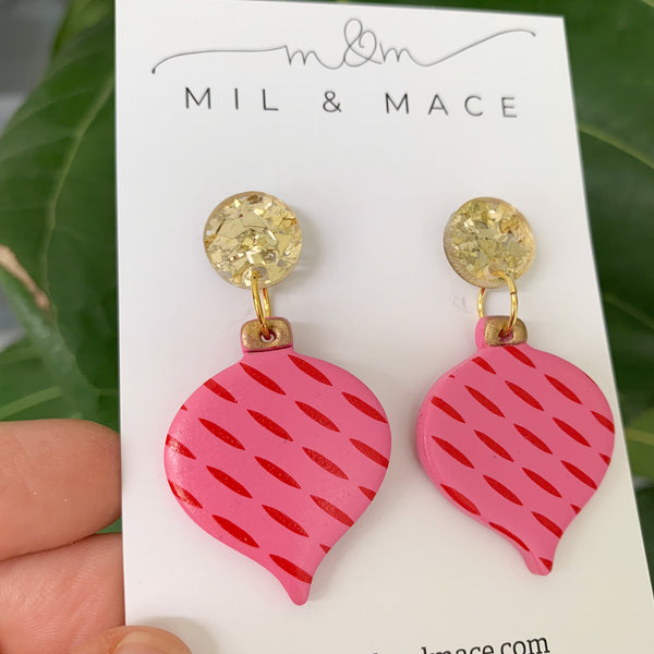 Candy Pink and Red Polymer Clay Dangle Earrings