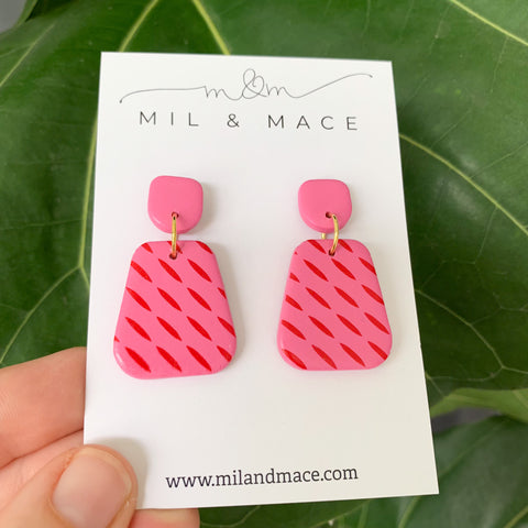 Candy Pink and Red Polymer Clay Dangle Earrings