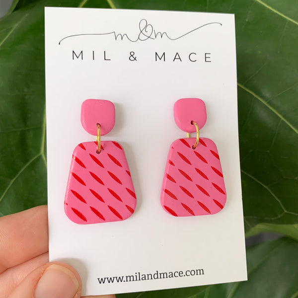 Candy Pink and Red Polymer Clay Dangle Earrings