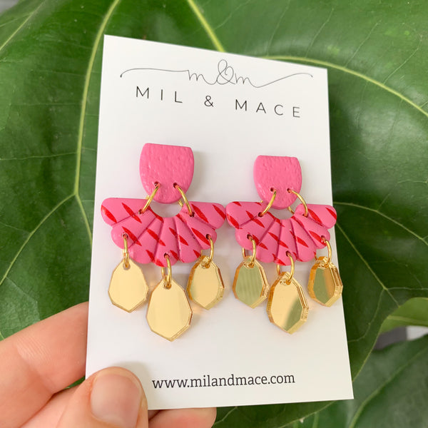 Candy Pink and Red  Polymer Clay Dangle Earrings