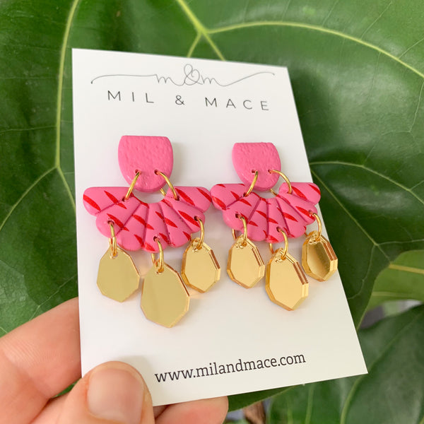 Candy Pink and Red  Polymer Clay Dangle Earrings