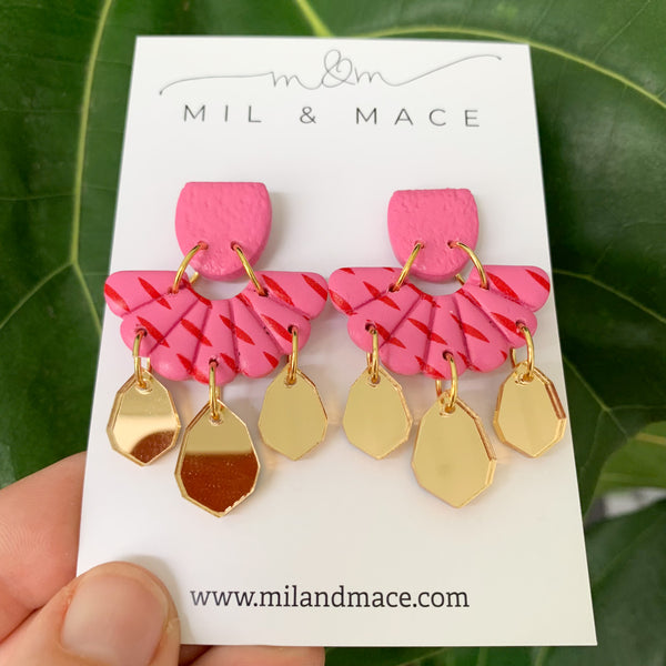 Candy Pink and Red  Polymer Clay Dangle Earrings