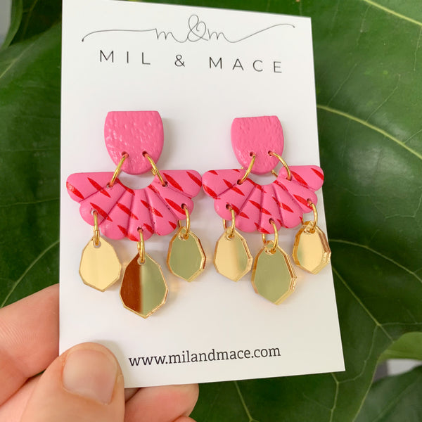 Candy Pink and Red  Polymer Clay Dangle Earrings