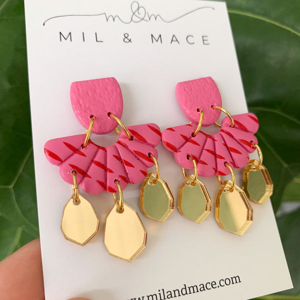 Candy Pink and Red  Polymer Clay Dangle Earrings