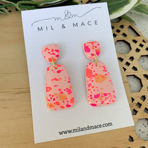 Neon Terrazzo Polymer Clay and Resin Dangle Earrings