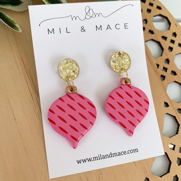 Candy Pink and Red Polymer Clay Dangle Earrings