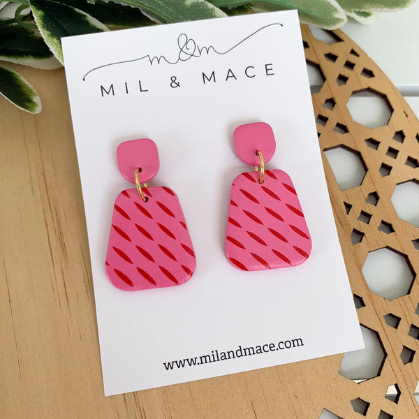 Candy Pink and Red Polymer Clay Dangle Earrings
