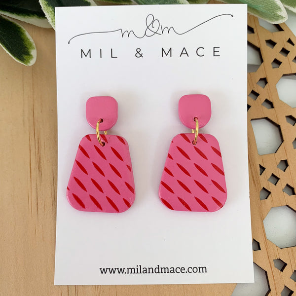 Candy Pink and Red Polymer Clay Dangle Earrings