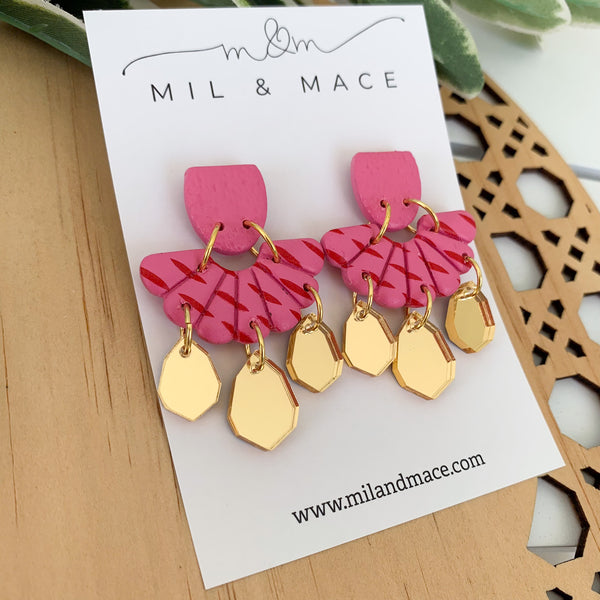 Candy Pink and Red  Polymer Clay Dangle Earrings