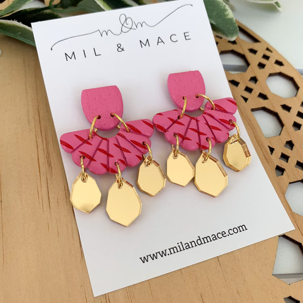 Candy Pink and Red  Polymer Clay Dangle Earrings