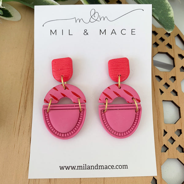 Candy Pink and Red Polymer Clay Dangle Earrings