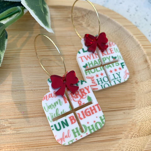 Layered Christmas Gift Hoops Acrylic Dangle Earrings