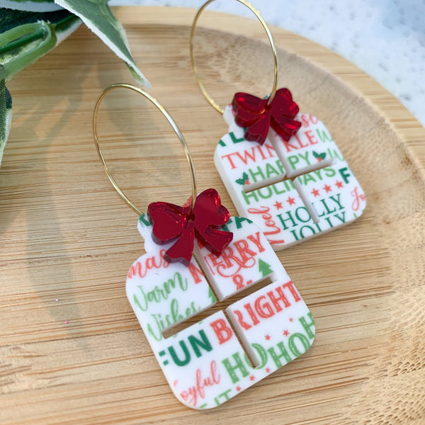 Layered Christmas Gift Hoops Acrylic Dangle Earrings