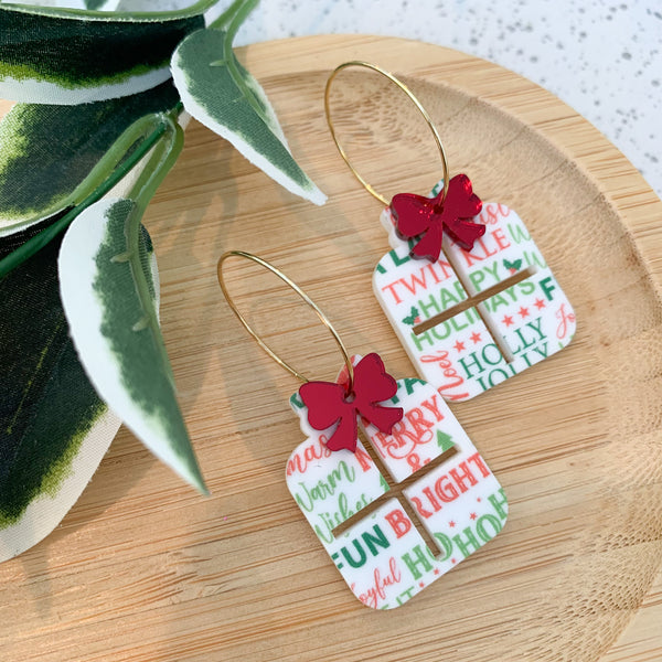 Layered Christmas Gift Hoops Acrylic Dangle Earrings