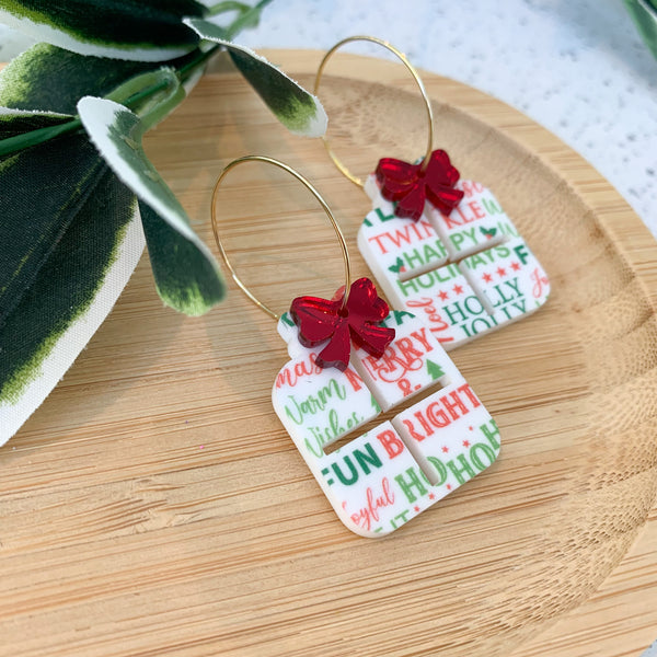 Layered Christmas Gift Hoops Acrylic Dangle Earrings