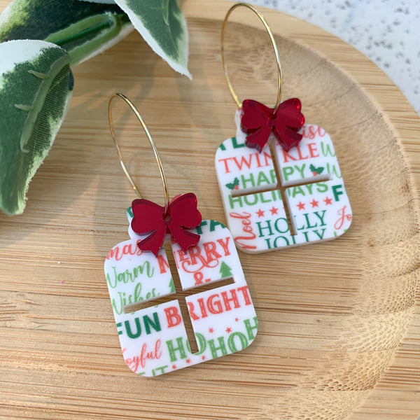 Layered Christmas Gift Hoops Acrylic Dangle Earrings