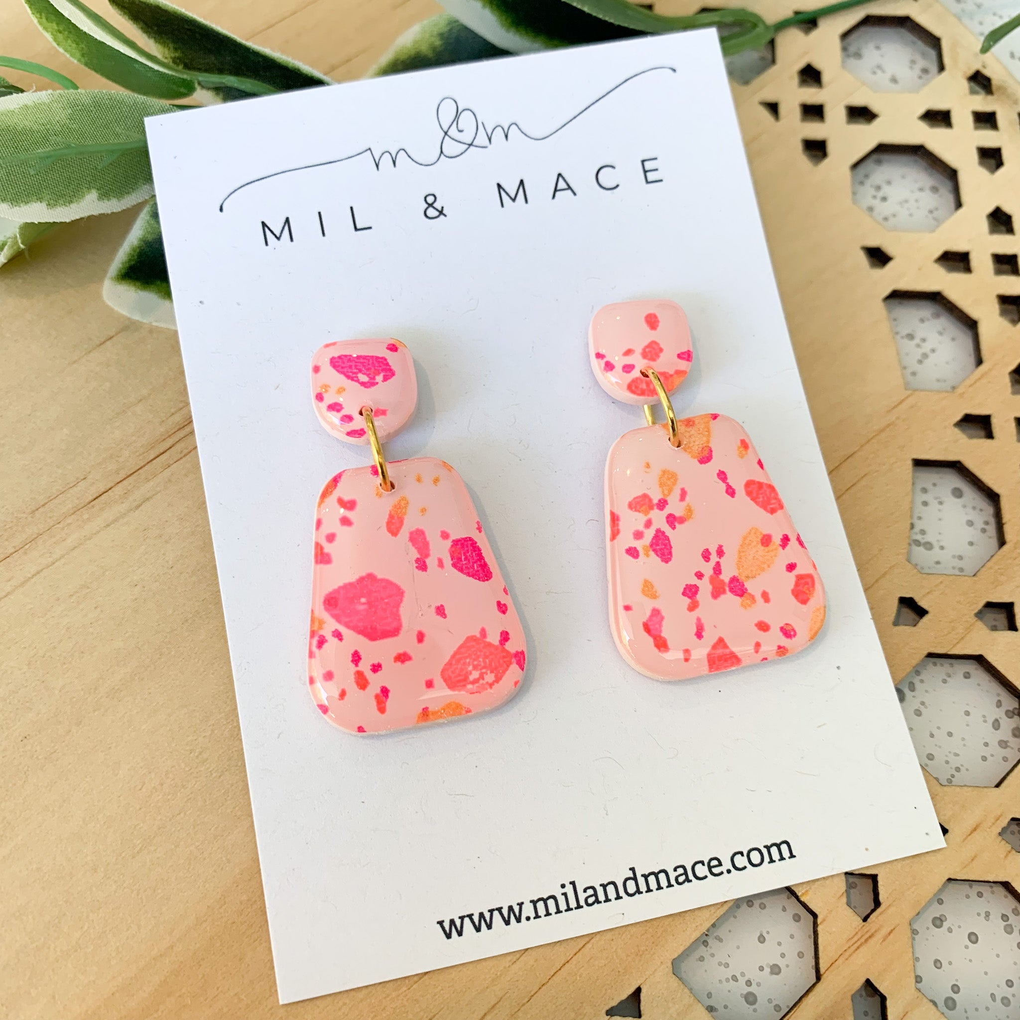 Neon Terrazzo Polymer Clay and Resin Dangle Earrings