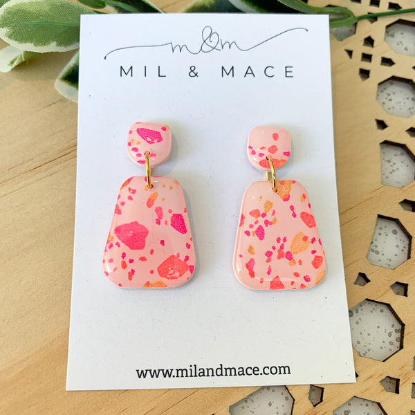 Neon Terrazzo Polymer Clay and Resin Dangle Earrings