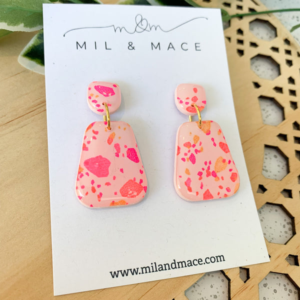 Neon Terrazzo Polymer Clay and Resin Dangle Earrings