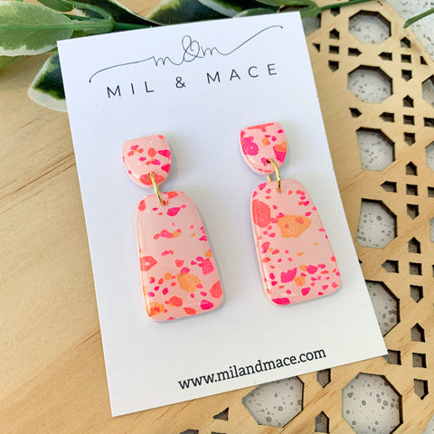 Neon Terrazzo Polymer Clay and Resin Dangle Earrings