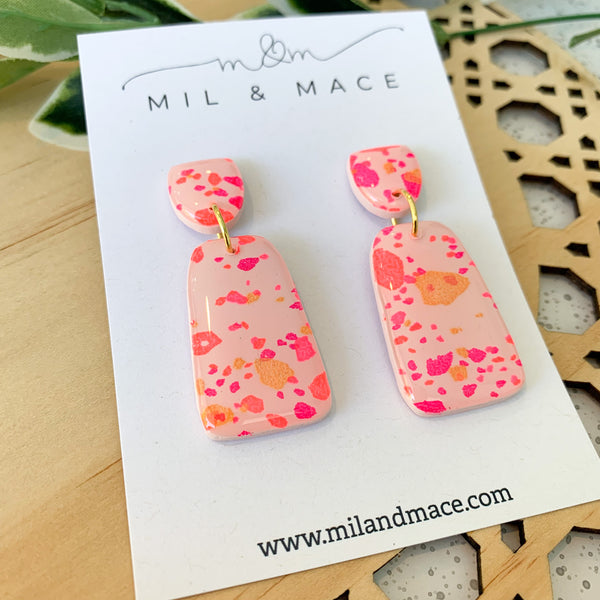 Neon Terrazzo Polymer Clay and Resin Dangle Earrings