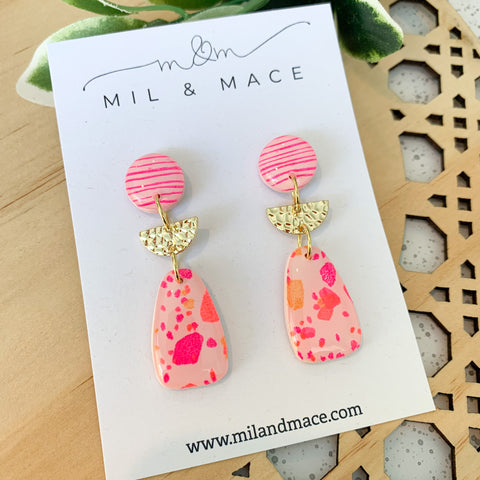 Neon Terrazzo Polymer Clay and Resin Dangle Earrings