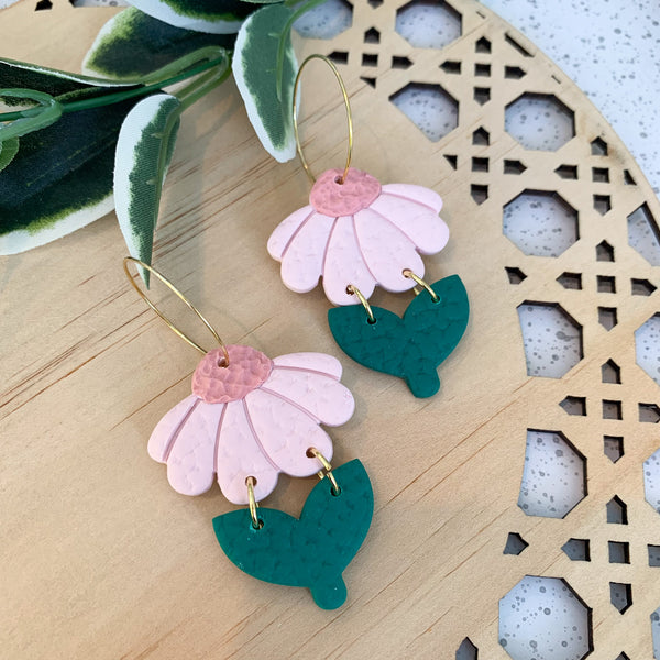 Cut Flowers Polymer Clay Dangle Hoop Earrings