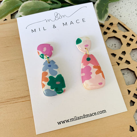 Abstract Flower Polymer Clay and Resin Dangle Earrings