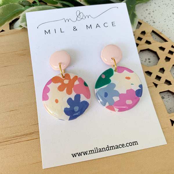 Abstract Flower Polymer Clay and Resin Dangle Earrings