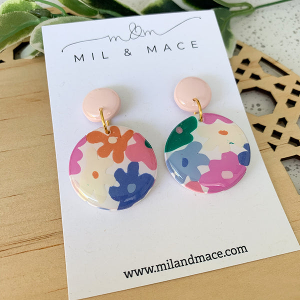 Abstract Flower Polymer Clay and Resin Dangle Earrings