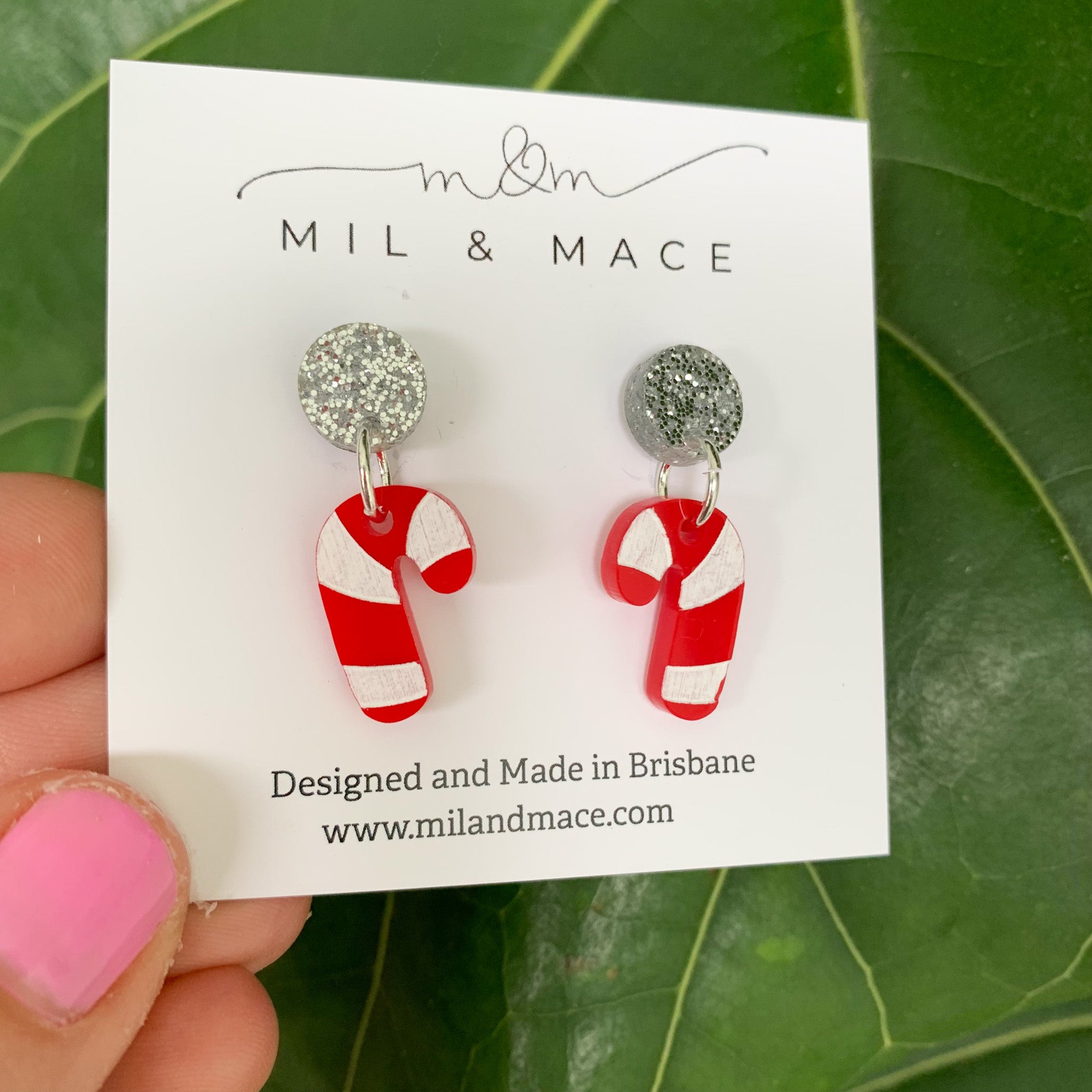 Christmas Candy Cane Mini 17mm Acrylic Dangle Earrings