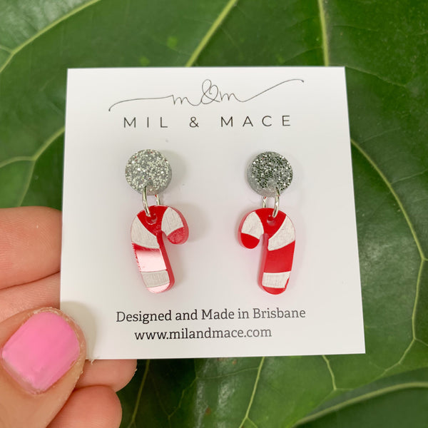 Christmas Candy Cane Mini 17mm Acrylic Dangle Earrings