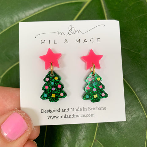 Christmas Tree Mini 20mm Acrylic Dangle Earrings