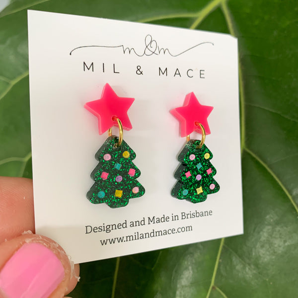 Christmas Tree Mini 20mm Acrylic Dangle Earrings