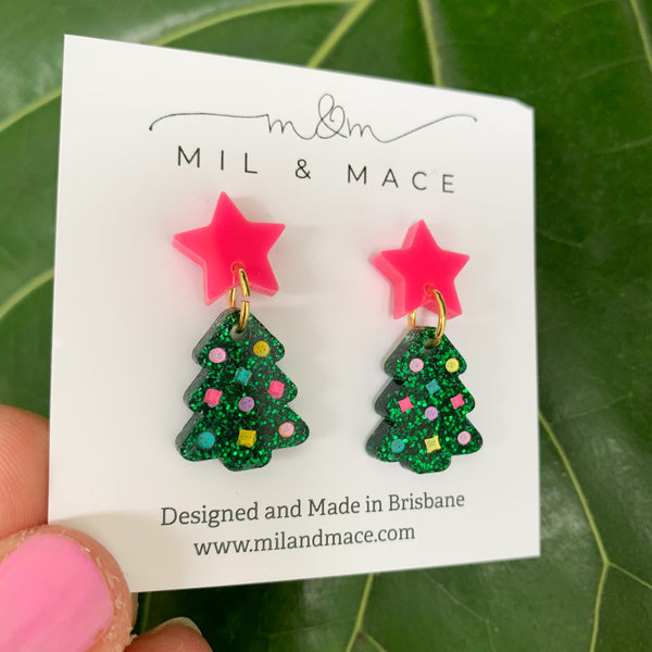 Christmas Tree Mini 20mm Acrylic Dangle Earrings