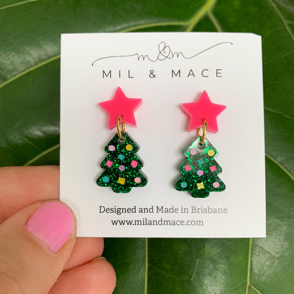 Christmas Tree Mini 20mm Acrylic Dangle Earrings