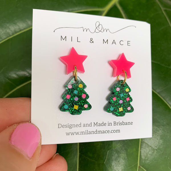 Christmas Tree Mini 20mm Acrylic Dangle Earrings