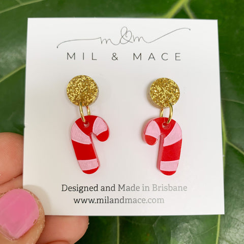 Christmas Candy Cane Mini 17mm Acrylic Dangle Earrings