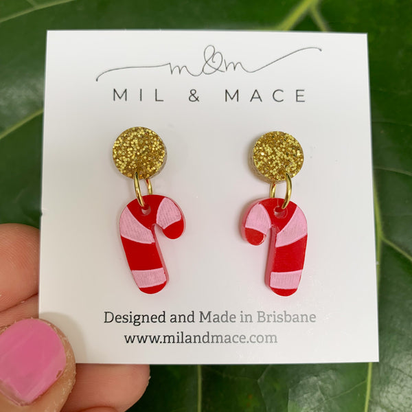 Christmas Candy Cane Mini 17mm Acrylic Dangle Earrings